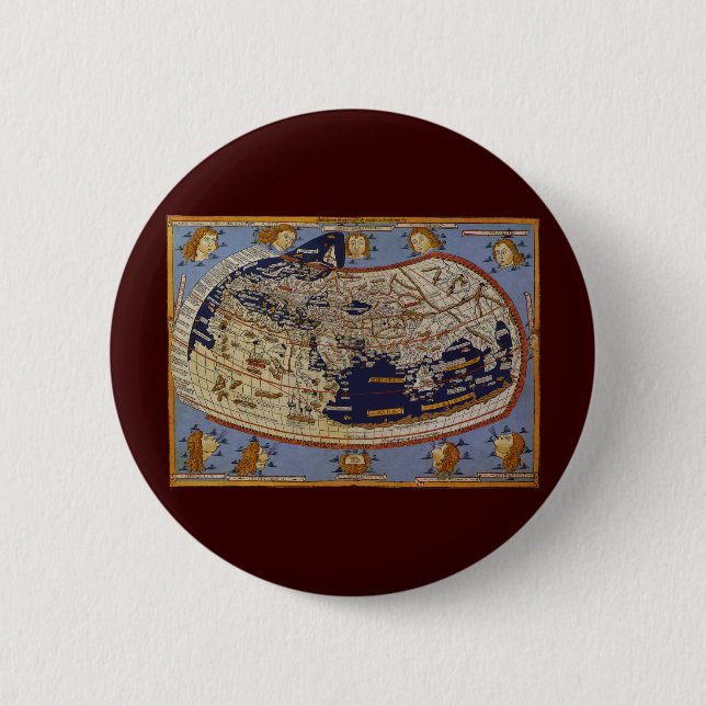 Antique Ptolemaic World Map, Johannes of Arnsheim Pinback Button (Front)