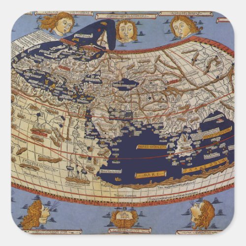 Antique Ptolemaic World Map Johannes of Arnsheim Square Sticker