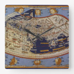 Antique Ptolemaic World Map, Johannes of Arnsheim Square Wall Clock