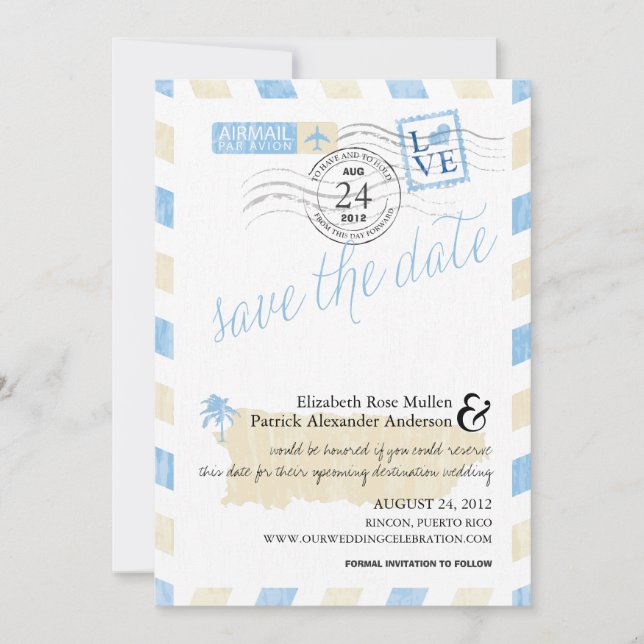 Antique Puerto Rico Airmail Save the Date (Front)