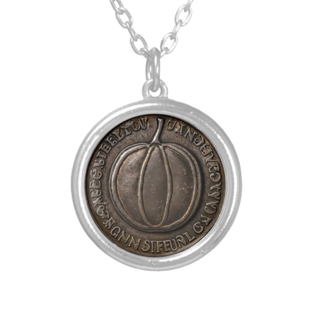 Antique Pumpkin Coin Silver Plated Necklace (Front)