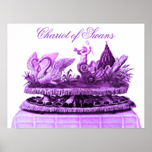 ANTIQUE PURPLE CHARIOT OF SWANS AND CUPCAKES POSTER