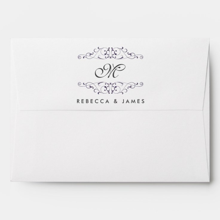 Antique Purple Flourish Monogram Wedding Envelopes Zazzle