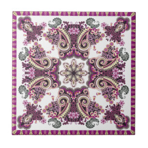 Antique Purple Plum Teal Paisley   Ceramic Tile