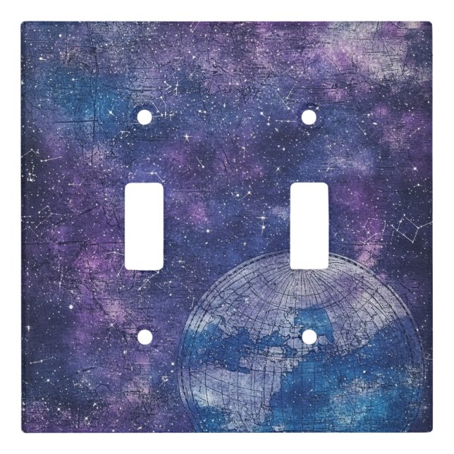 Antique Purple Star Chart World Map Light Switch Cover (Front)