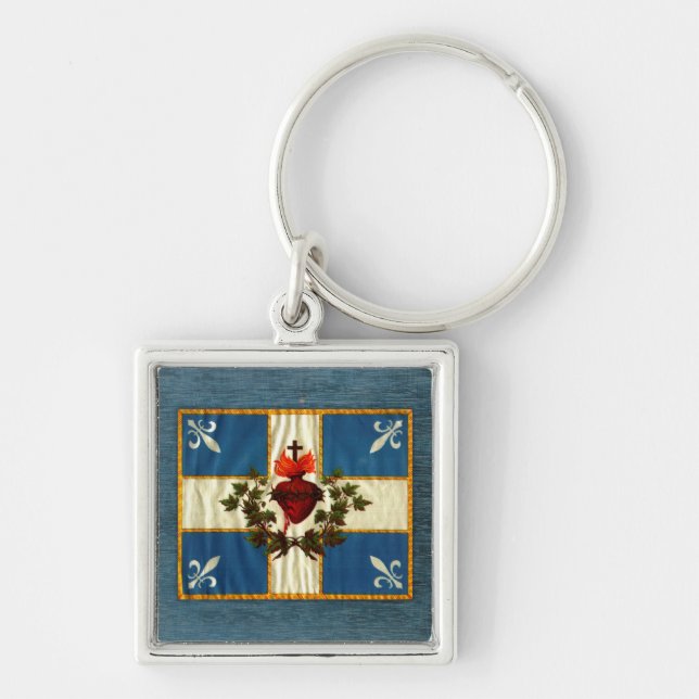 Antique Quebec Flag Carillon Sacred Heart Keychain (Front)
