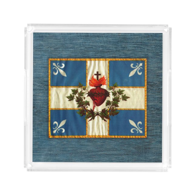 Antique Quebec Flag Sacred Heart Carillon Acrylic Tray (Front)
