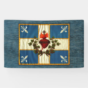 Antique Quebec Flag Sacred Heart Carillon Banner