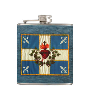 Antique Quebec Flag Sacred Heart Carillon Flask