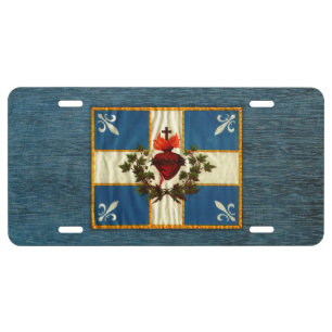 Antique Quebec Flag Sacred Heart Carillon License Plate