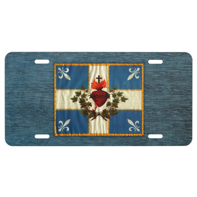 Antique Quebec Flag Sacred Heart Carillon License Plate (Front)