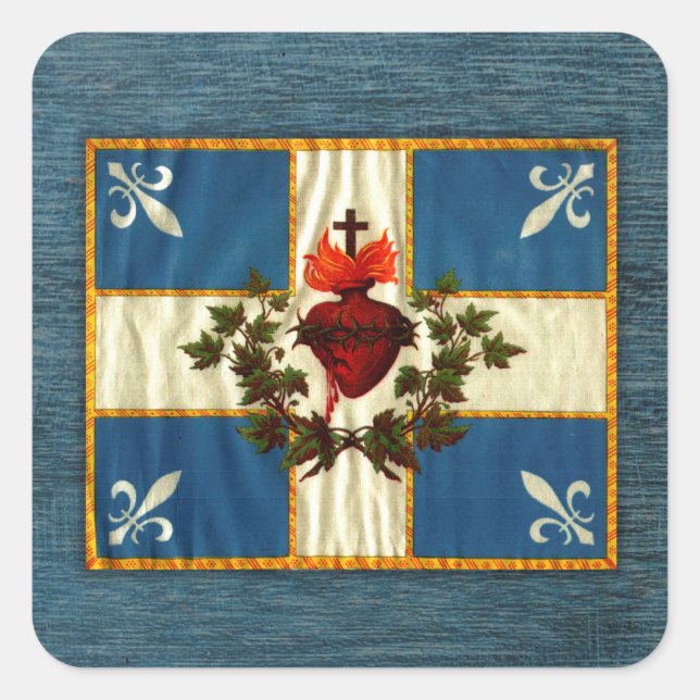 Antique Quebec Flag Sacred Heart Carillon Square Sticker (Front)