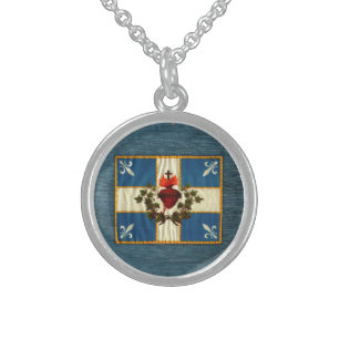 Antique Quebec Flag Sacred Heart Carillon Sterling Silver Necklace
