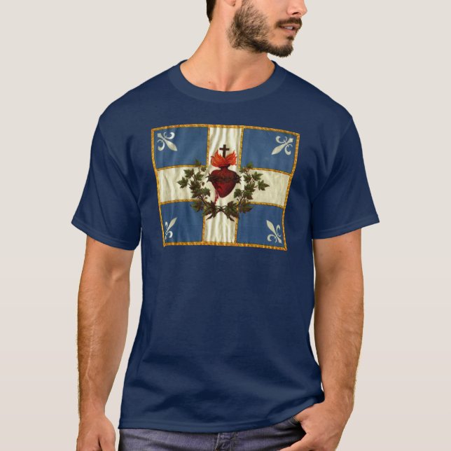 Antique Quebec Flag Sacred Heart Carillon T-Shirt (Front)