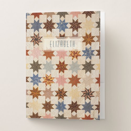 Antique Quilt  LeMoyne Star Patchwork Pattern Pocket Folder