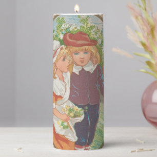 Antique Quirky Valentine, Victorian Era, 1874 Pillar Candle