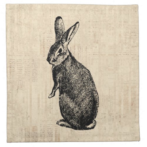 Antique Rabbit Illustration Bunny Art with Script Cloth Napkin