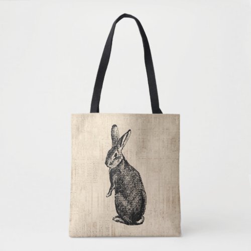 Antique Rabbit Illustration Bunny Art with Script Tote Bag