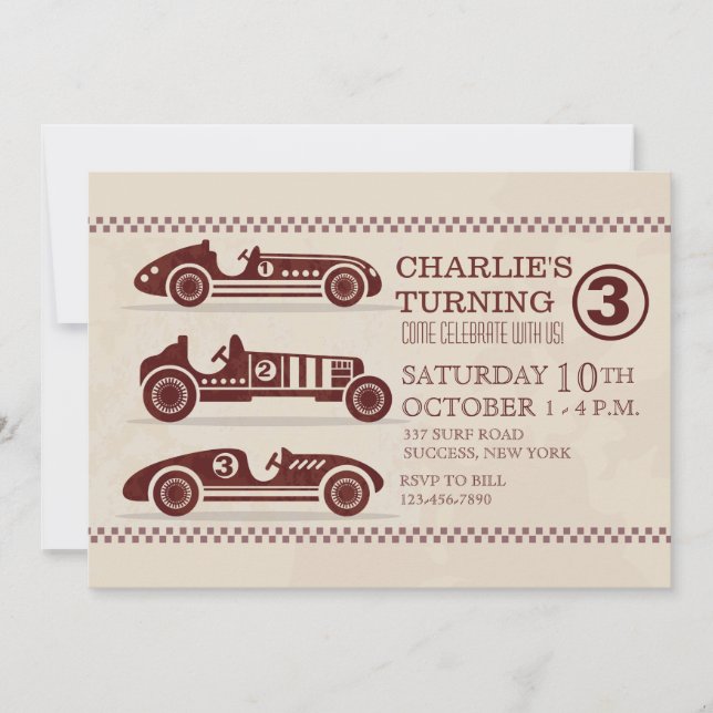 Antique Racing Cars Invitation (Front)