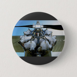 Antique radial engine with prop pinback button