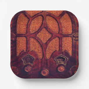 Antique radio wood art deco cathedral  brown  paper plates