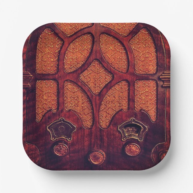 Antique radio wood art deco cathedral  brown  paper plates (Front)