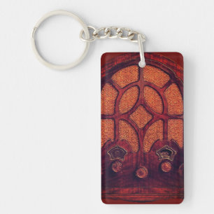 Antique radio wood elegant art deco cathedral keychain