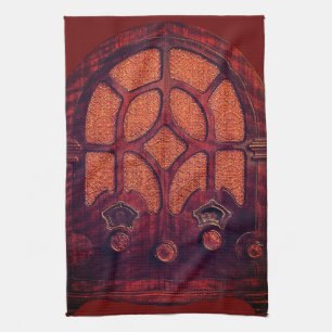 Antique radio wood elegant art deco cathedral  kitchen towel