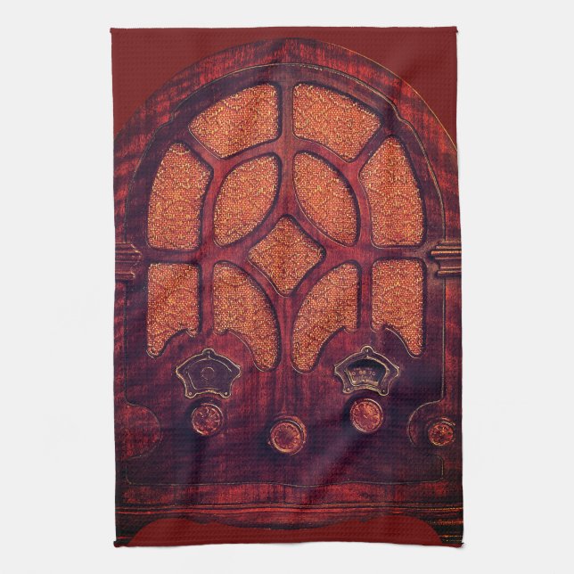 Antique radio wood elegant art deco cathedral  kitchen towel (Vertical)
