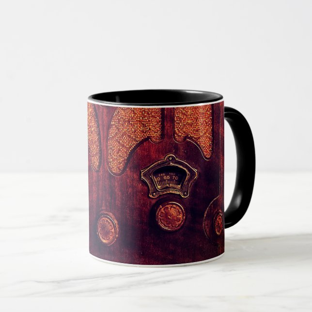 Antique radio wood elegant art deco cathedral  mug (Front Right)