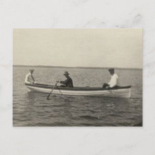 Antique Real Photo Old Friends Boating Postcard