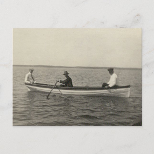Antique Real Photo Old Friends Boating Postcard (Front)