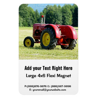 Antique Red and Yellow Tractor in Field Magnet