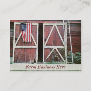 Antique Red Barn Doors With a Flag and Old Ladder Business Card