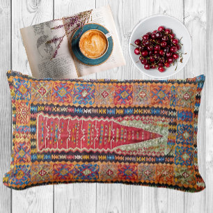 Antique Red, Blue and Orange Turkish Prayer Kilim Lumbar Pillow