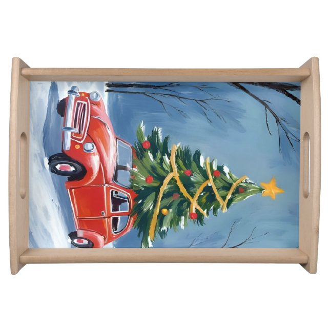 Antique Red Car Christmas Tree Serving Tray (Front)