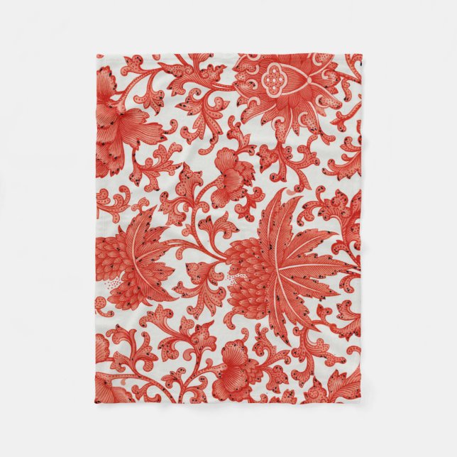  Antique Red Chinese Vintage Fleece Blanket (Front)