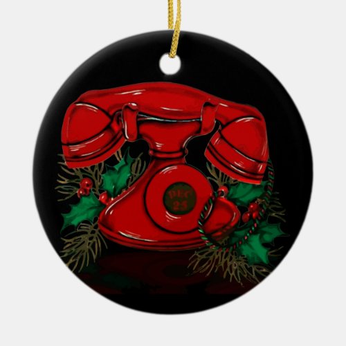 Antique Red Christmas Telephone Ceramic Ornament