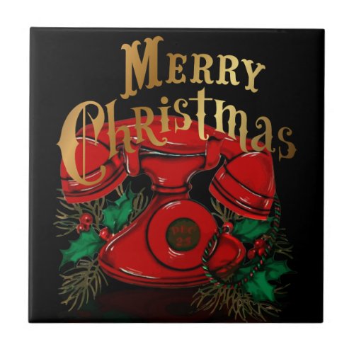 Antique Red Christmas Telephone Ceramic Tile