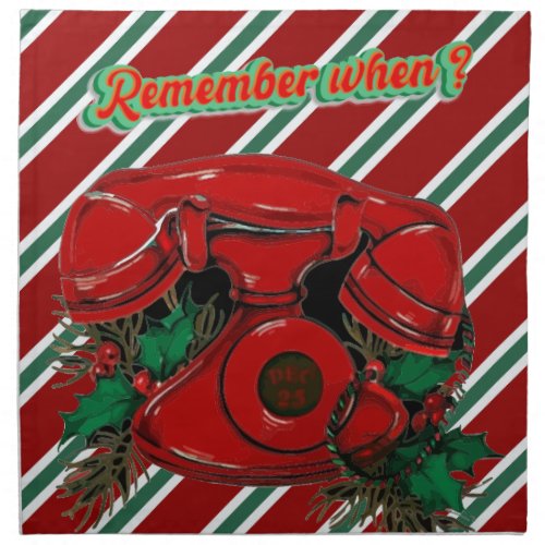 Antique Red Christmas Telephone Coordinating Cloth Napkin