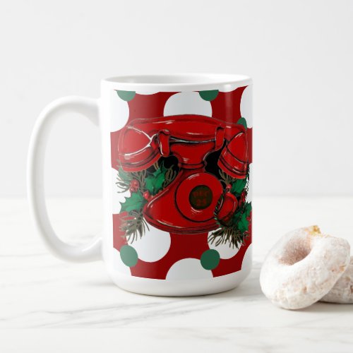 Antique Red Christmas Telephone Coordinating Coffee Mug