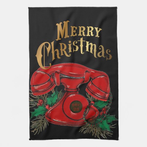 Antique Red Christmas Telephone Coordinating Kitchen Towel