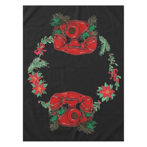 Antique Red Christmas Telephone Coordinating Short Tablecloth