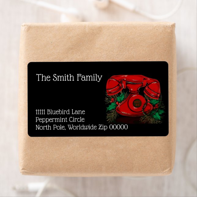 Antique Red Christmas Telephone Gift Label (Insitu)
