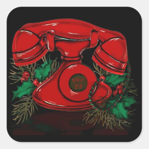 Antique Red Christmas Telephone Gift Square Sticker
