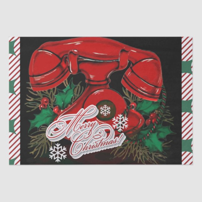 Antique Red Christmas Telephone Gift Tissue Paper (Front)