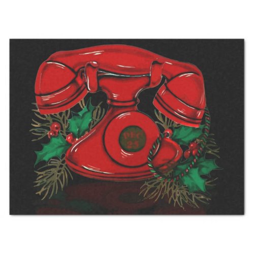 Antique Red Christmas Telephone Gift Tissue Paper
