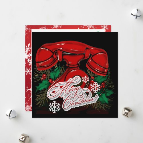 Antique Red Christmas Telephone Holiday Card