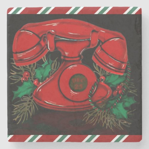 Antique Red Christmas Telephone Stone Coaster