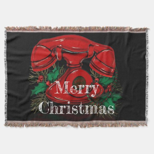 Antique Red Christmas Telephone Throw Blanket